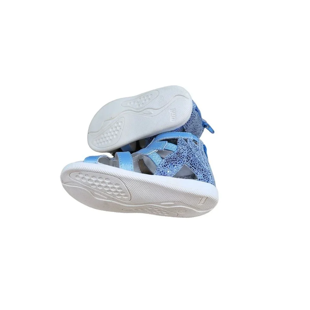 UMI Sandals 5.5 Toddler Girls Blue Shimmer‎ Open Toe Back Zip Ankle Shoes